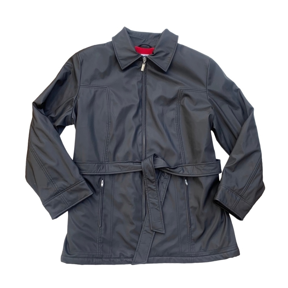 CS Signature Men’s XL Black Water Repellant Jacket with Belt Coat EUC